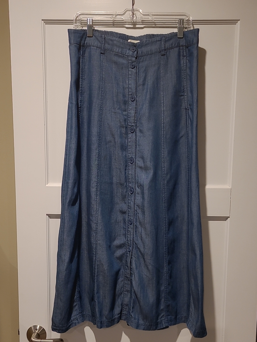 Coldwater Creek Denim-Blue Button Front Maxi Skirt